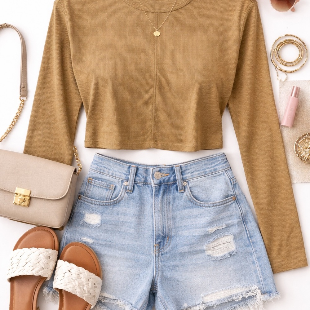 Free People Ribbed Crop Top XS Open Back Cutout Boho Fitted Long Sleeve Brown - Picture 10 of 10